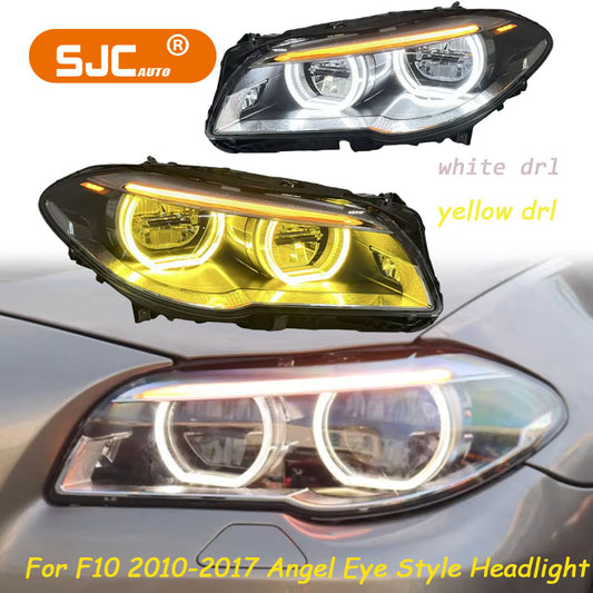 BMW 5 Serisi F10 F18 520i 525i 2011-2017 için Mikke Çift Renkli Farlar, Çift Renkli Lamba Sarı ve Beyaz LED Melek Gözü Stili