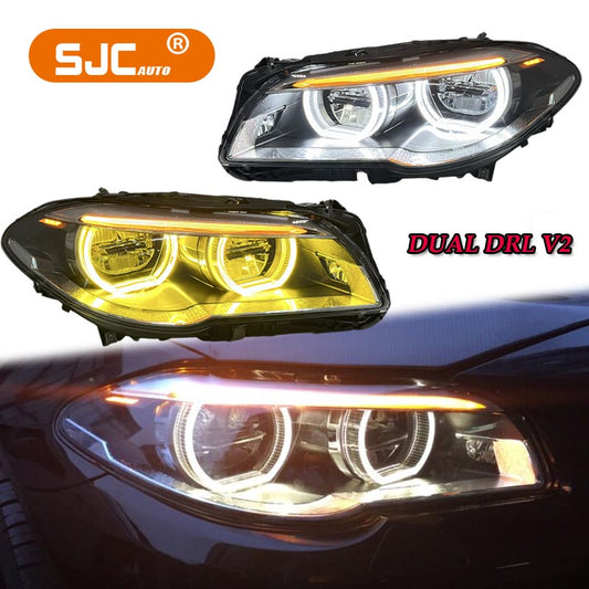 BMW F10 F11 F18 5 Serisi 2011-2017 için Mikke V2 Stil Çift Drl Farlar LED Far Sarı Beyaz Drl Far Lambaları 525 528i